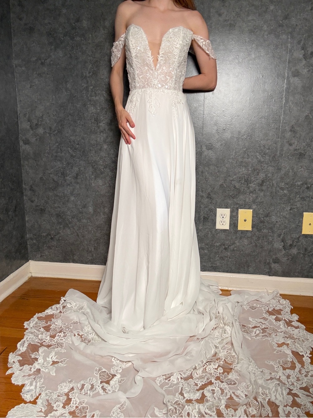 Calla Blanche 2025 Wedding Gown | Beaded Bodice + Train | Charmeuse A-Line
